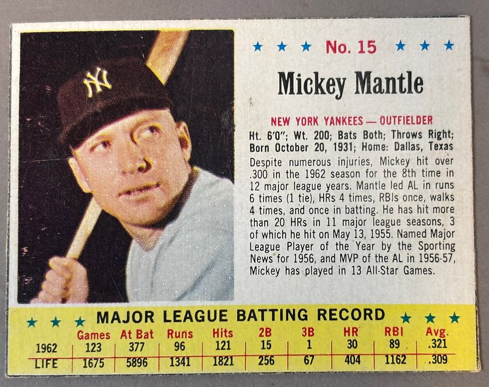 Lot 492: Mickey Mantle Post Cereal #15 Baseball Card