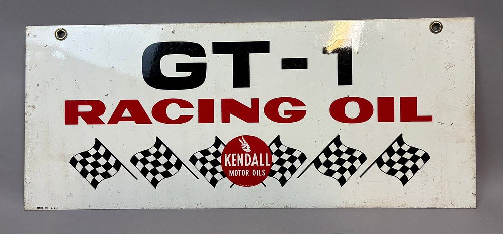Lot 8B: Kendall GT-1 Racing Oil DST Tin Hanging Rack Topper Sign
