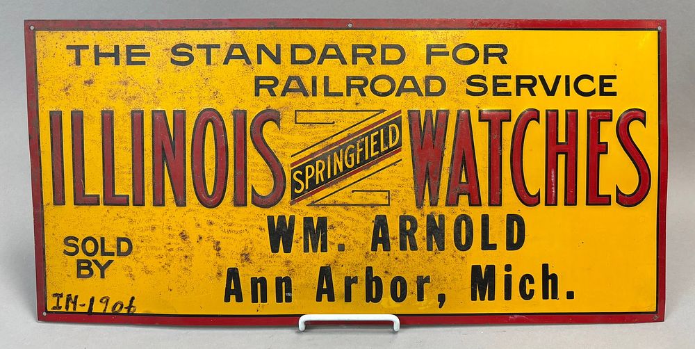 Lot 12B: Illinois Watches Wm Arnold Ann Arbor Michigan Embossed Sign