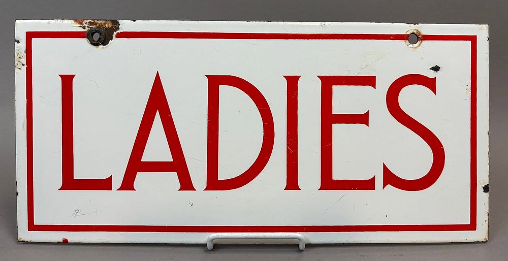 Lot 13B: LADIES DSP Double Sided Porcelain 15x7 Bathroom Sign