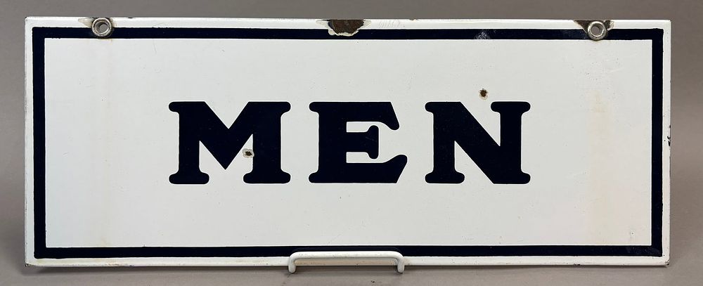 Lot 14B: MEN DSP Double Sided Porcelain Gas Station Bathroom Sign