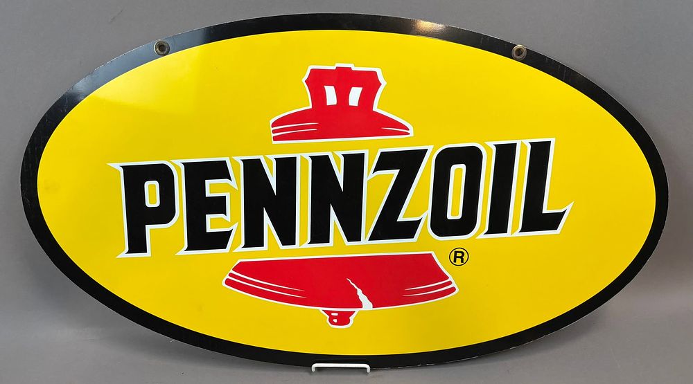 Lot 18B: Pennzoil DST Tin Painted Metal Hanging Curbside 80s Sign