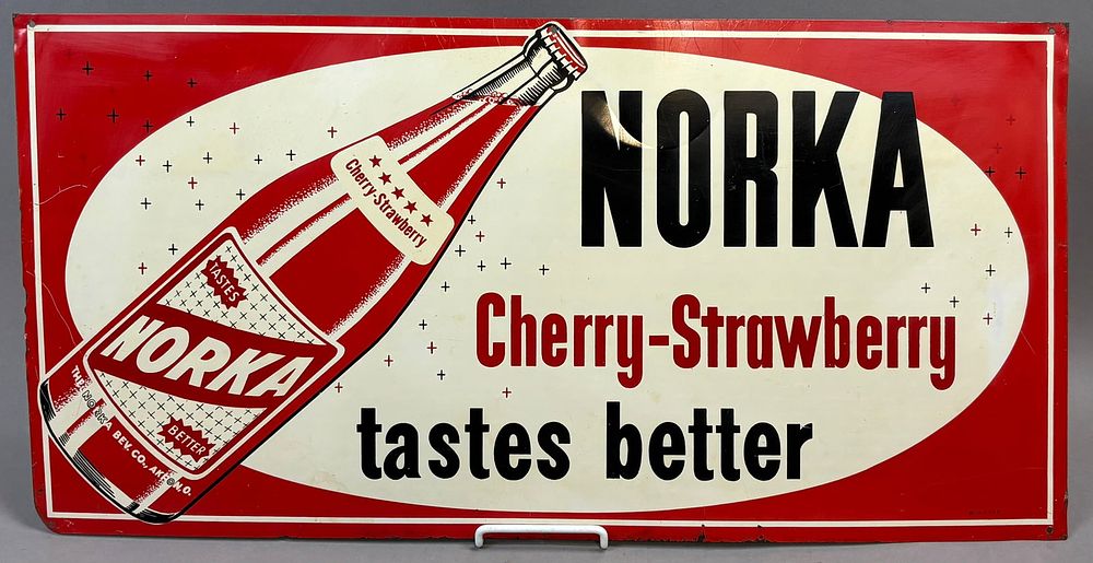 Lot 19B: NORKA Cherry Strawberry Taste Better SST Tin Metal Soda Sign