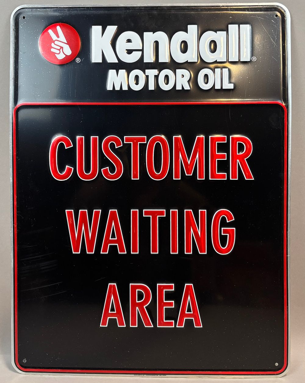 Lot 25B: NOS Kendall Motor Oil Customer Waiting Area Embossed Sign