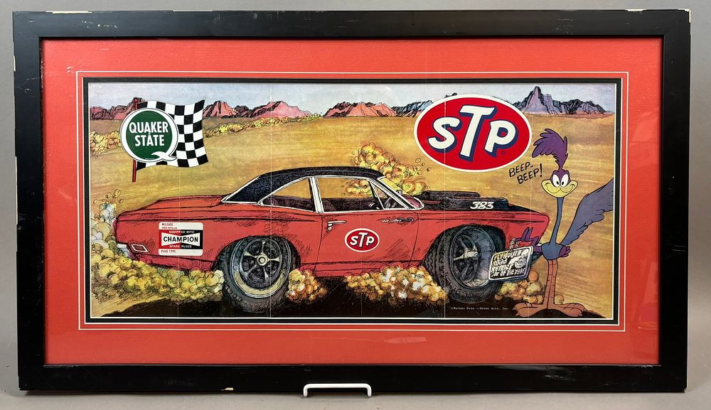 Lot 26B: Plymouth Road Runner Car Of The Year Framed STP Sign