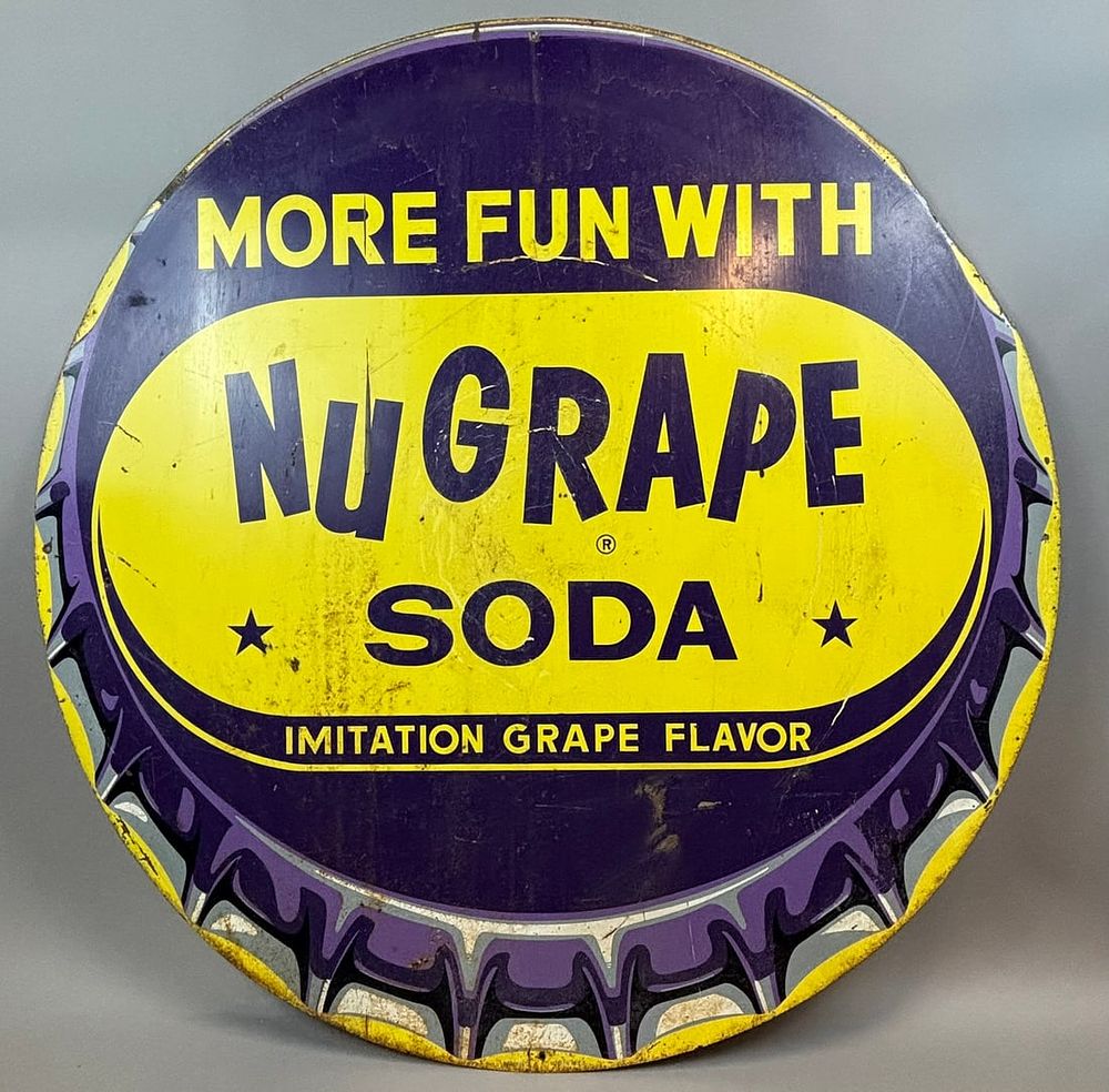 Lot 29B: NuGrape Soda Grape Flavor SST Tin Metal Soda Pop Sign 36"