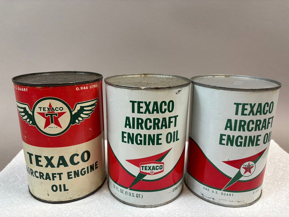 Lot 34B: Lot 3 Texaco Aircraft Engine Full Quart Motor Oil Cans
