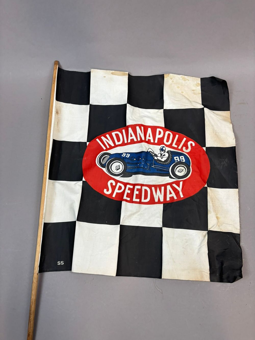 Lot 37B: Indianapolis Speedway Black White Checkered Flag Banner