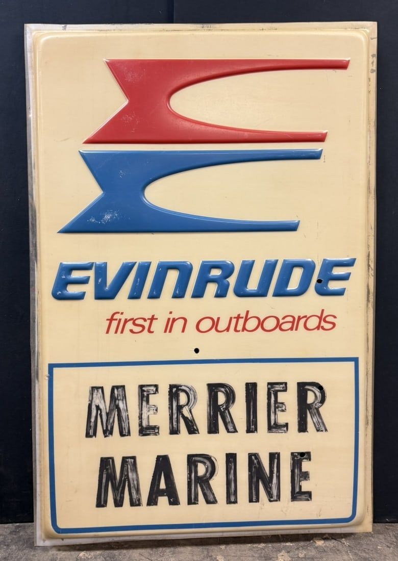 Lot 117: Evinrude First Outboards Merrier Marine Plastic Sign