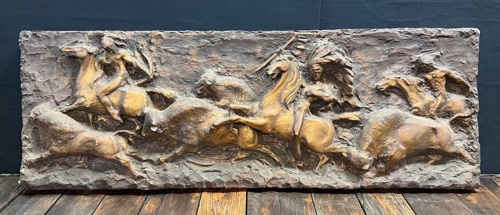 Lot 188: J. Segura Brutalist MCM Indian Chief Buffalo Art