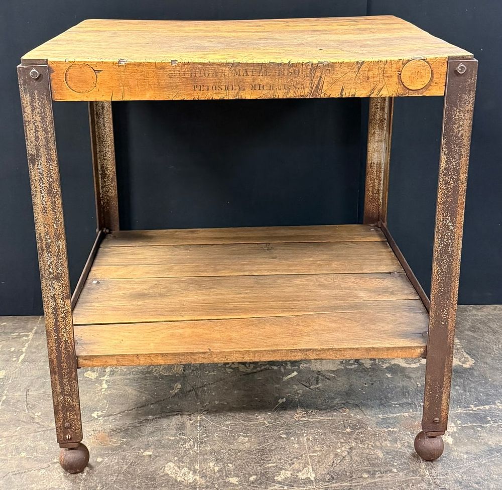 Lot 198: Early Michigan Maple Butcher Block Petoskey Michigan Table