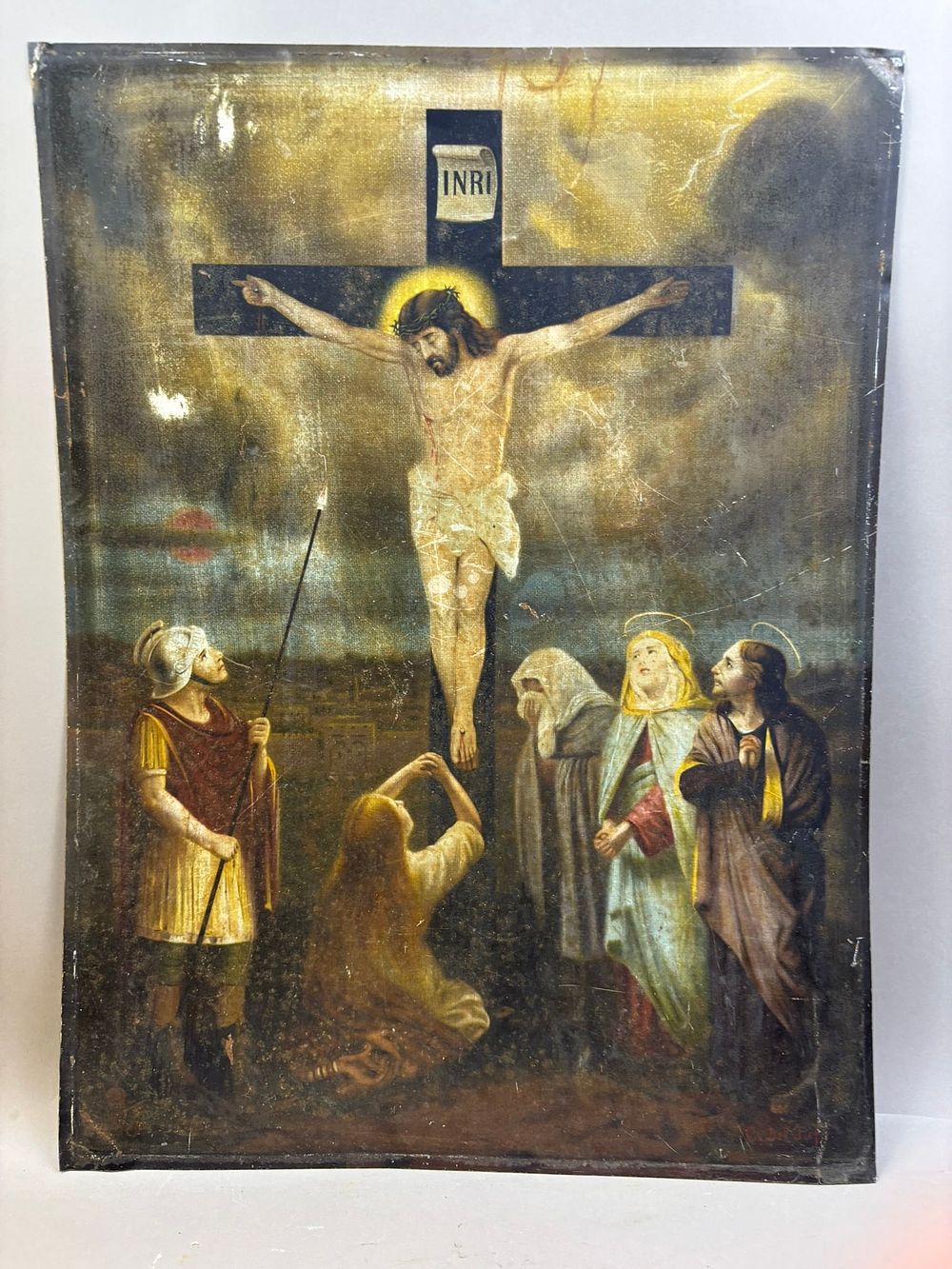 Lot 246: Antique C. Del Tufo Crucifixion of Christ Tin Lithograph