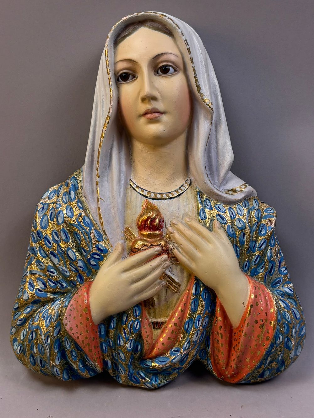 Lot 247: Made In Spain Mother Mary Wooden Paste Wall Statue
