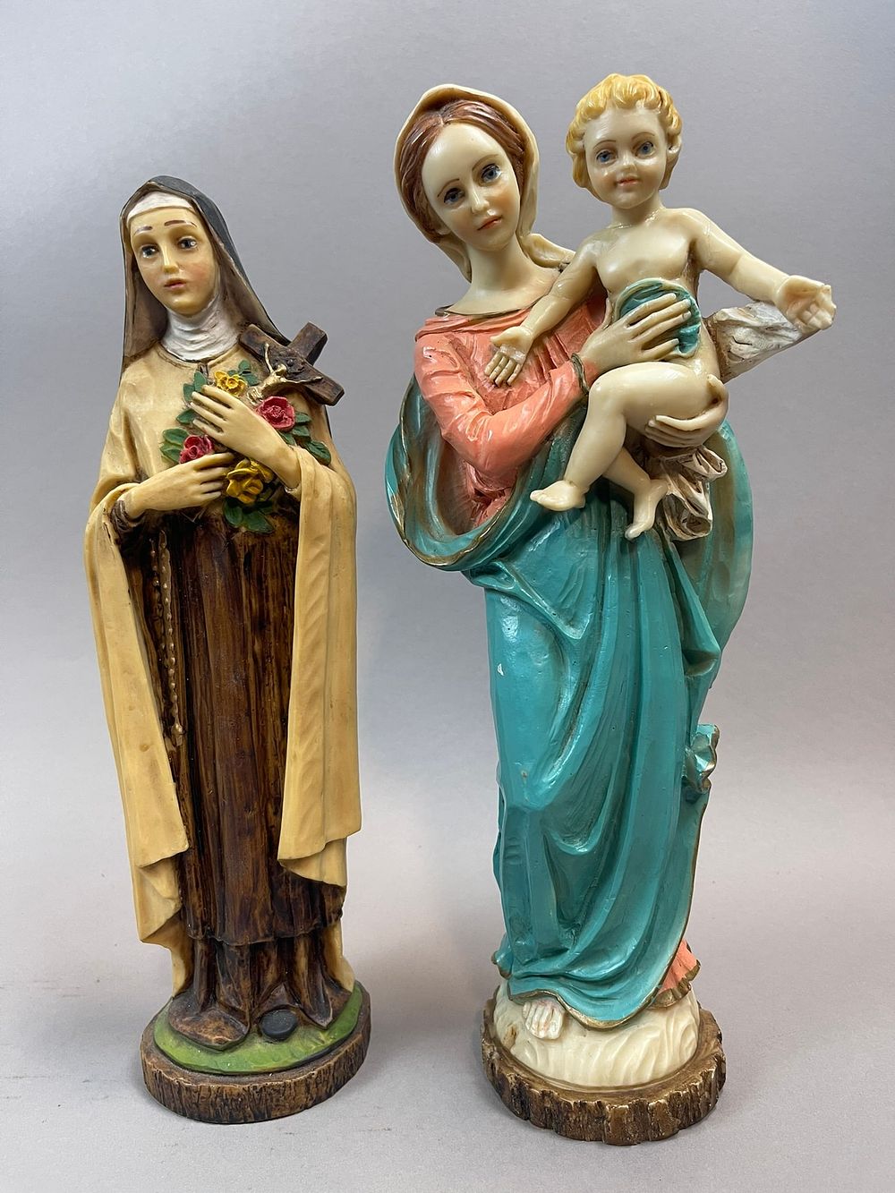 Lot 248: Antique Pair Madonna Child Figure Nun Statue Figurine