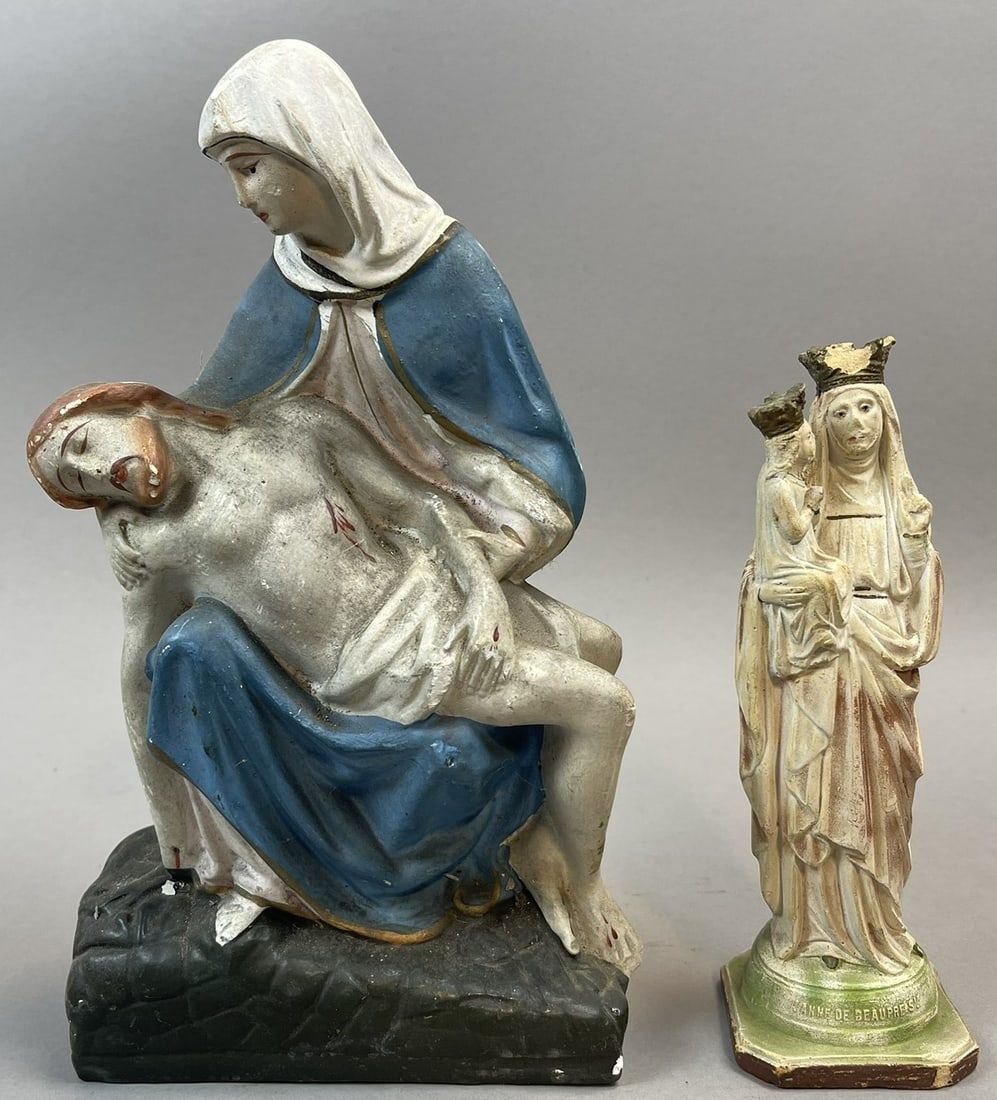 Lot 254: Pair Early 20th Century Mother Mary & Jesus Chalk Statues