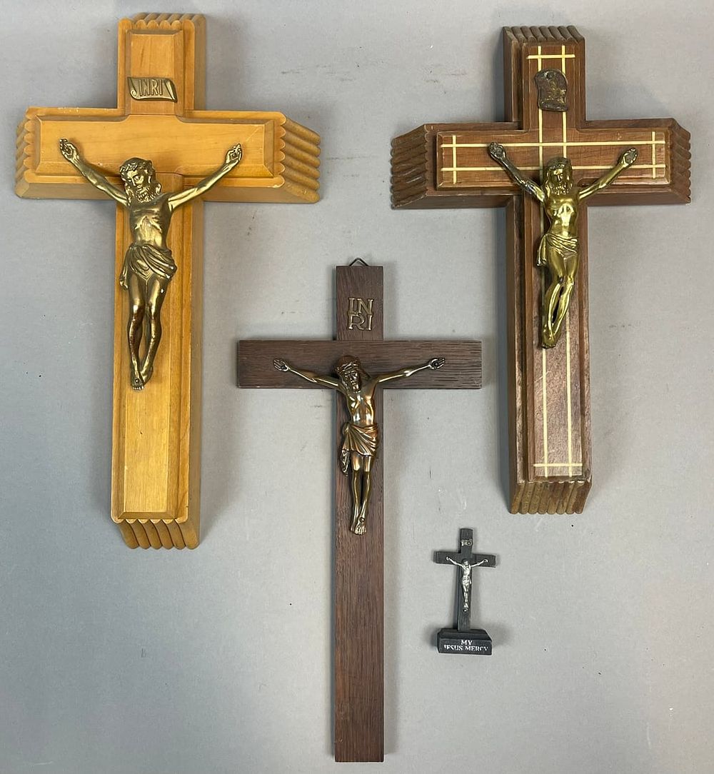 Lot 257: Lot 4 Antique Original Religious Crosses My Jesus Mercy