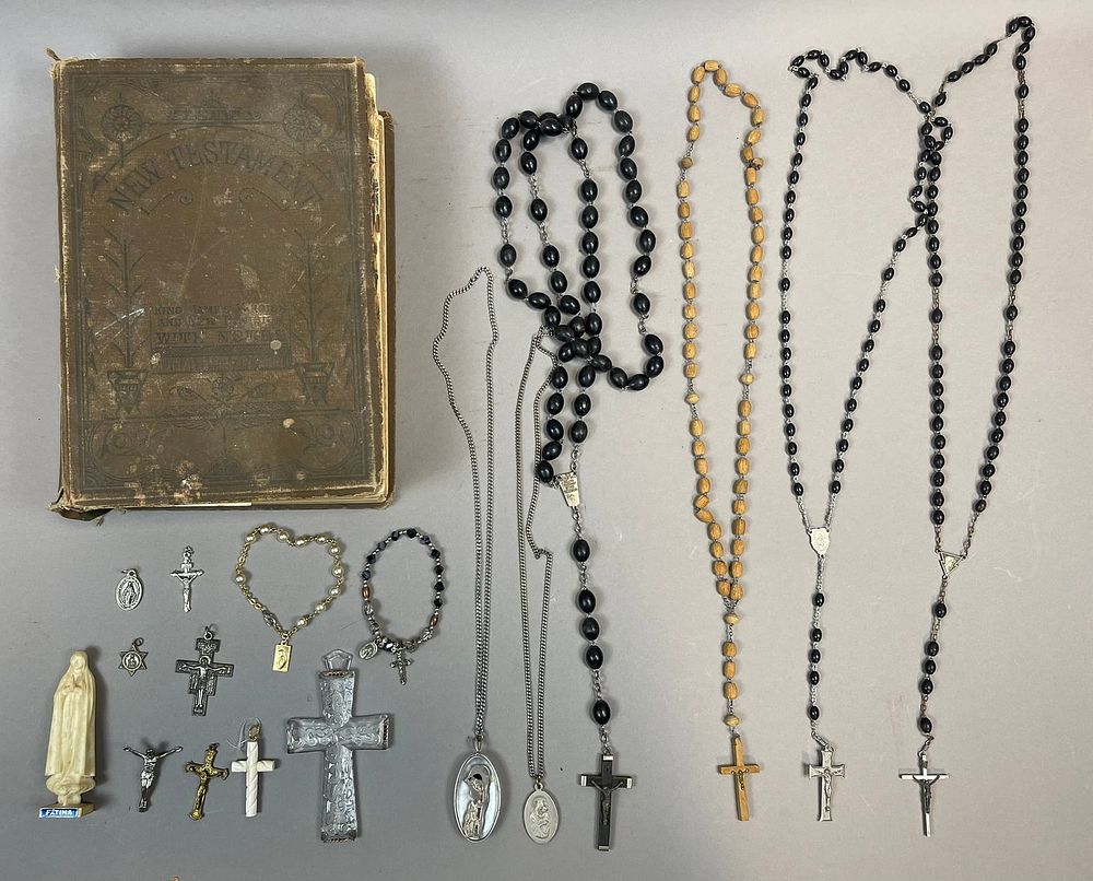 Lot 257D: Antique Lot 18 Original Rosaries & 1881 Revised Family Bible
