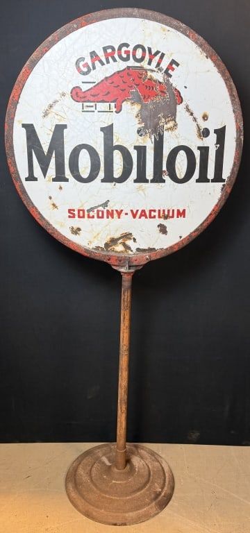 Lot 356: Mobiloil Gargoyle DSP Porcelain Curbside Sign