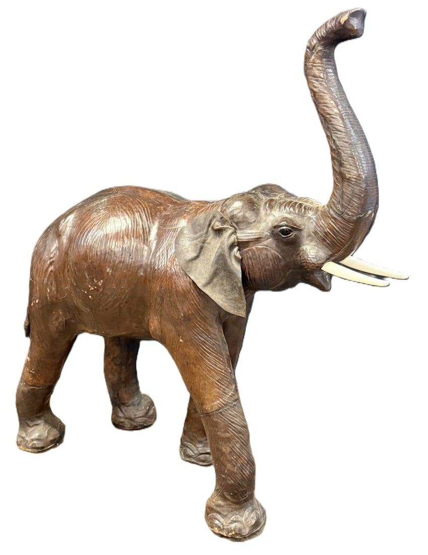 Lot 400: 1960s Era Leather Miniature Baby Elephant 45" Tall