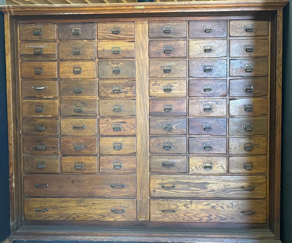 Lot 406: Antique 52 Drawer 6' General Store Wood Drawer Cabinet