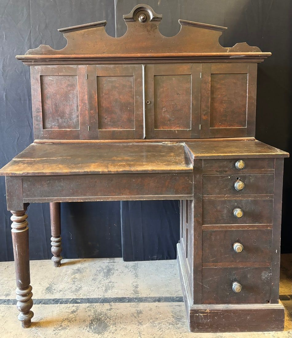 Lot 410: Antique 1890s Original 2 Piece Wooden Post Office Desk