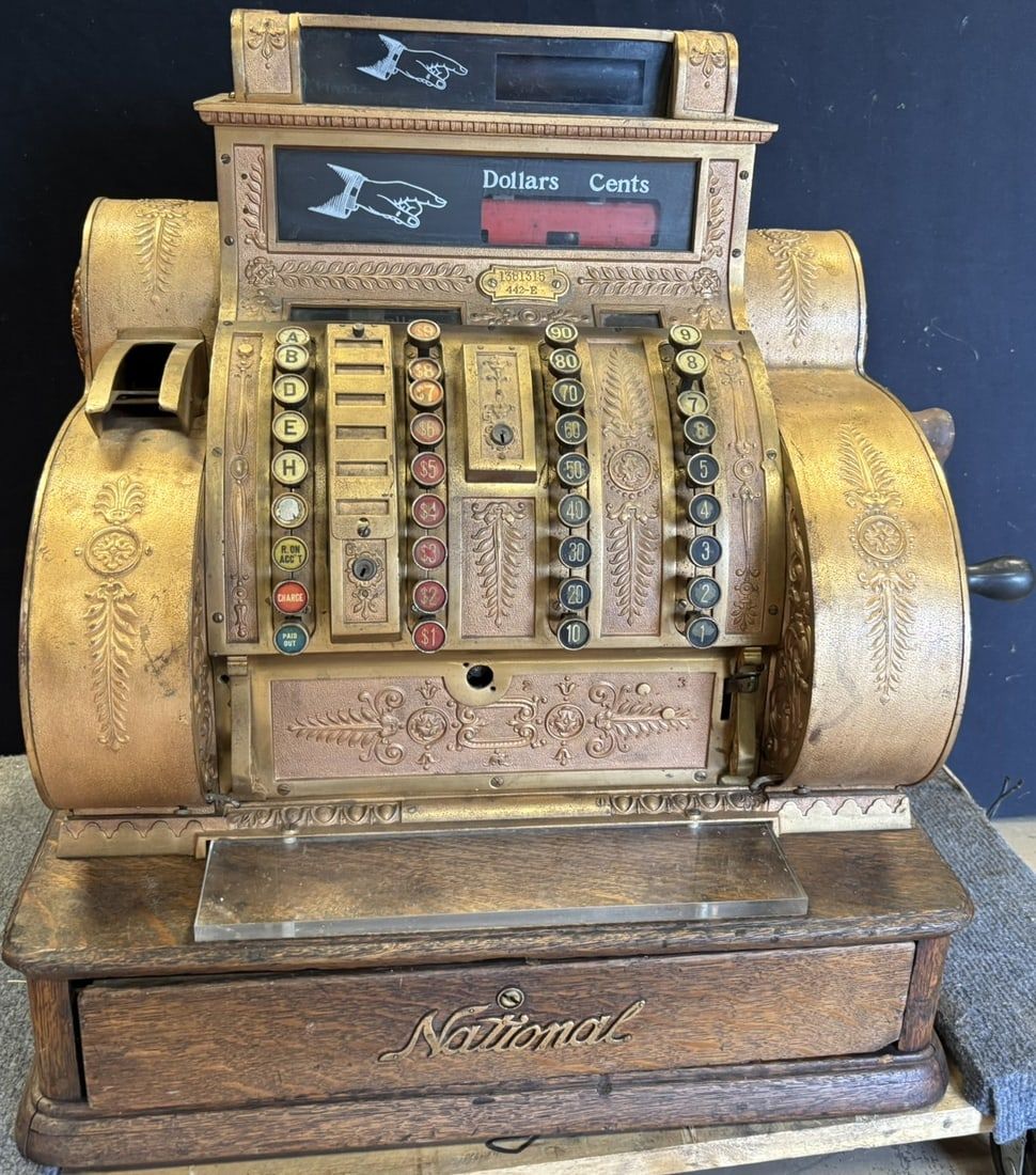 Lot 421: Antique Brass National Electric Cash Register Model 442-E