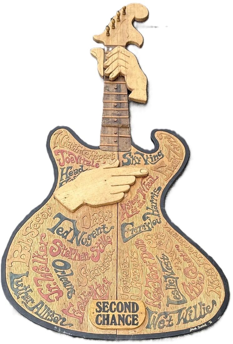 Lot 427: 1976 David Fischel Carved 17.5' Second Chance Bar Guitar