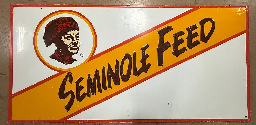 Lot 371C: Seminole Feed Embossed 8' General Store  Embossed Sign 8x4