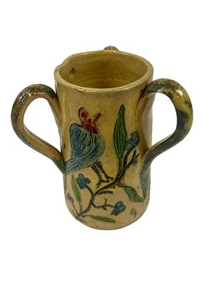 Rare Pennsylvania Yellow ware Yellowware Pottery Loving Cup. A Pennsylvania decorated, three 