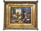 Barnyard scene with Chickens, Rooster, and Duck oil on canvas. Early 20th Century, French ~ 
The Image - 1