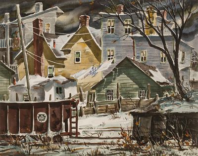Henry Martin Gasser, American 1909-1981. "Backyard Tracks” (Newark, NJ) Winter scene. . Henry 