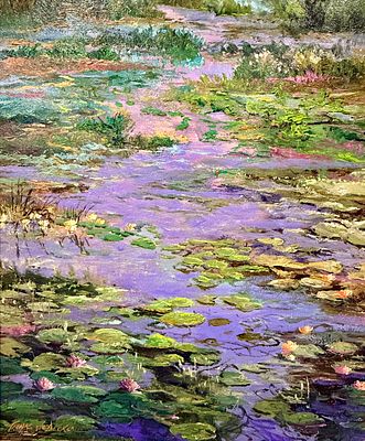 Thomas deDecker (American b.1951, Appleton, WI) “Pond Flowers Arrangement" Oil on Board. Breathta 