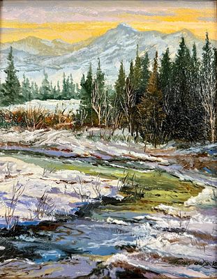 Thomas deDecker (American b. 1951) "Winter Flow" Oil on Board . Thomas deDecker (American b. 