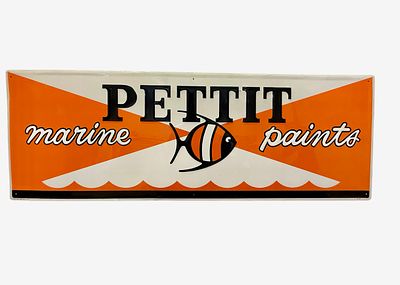 New Old Stock (NOS) Embossed single sided, SST, PETTIT MARINE PAINTS enameled advertising sign. 