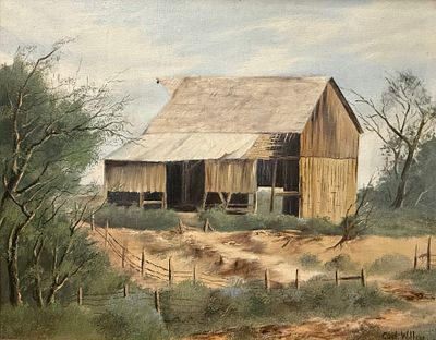 Curt Walters (American, b. 1950). Oil on canvas of a old farmstead Barn. Curt Walters (American 