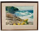 Signed David Austin A.W.S. (American Watercolor Society). Watercolor of crashing waves along Image - 1