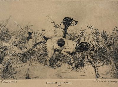 Percival Leonard Rosseau( French-American, 1859-1937). Print of two German Pointers on point. . P 