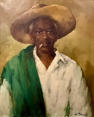 E. Dennis - Southern, African American Slave Sharecropper, Oil On Canvas. Signature indecipherable. 
