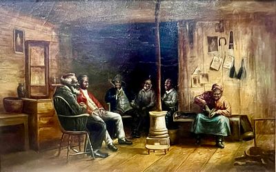 Unsigned, African American Artist Henry Ossawa Tanner, "The Gathering" Oil on Canvas. Oil on 