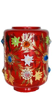 A Stunning Victorian Cranberry Jeweled Hallway Hanging Lamp Shade. Very attractive Victorian era 