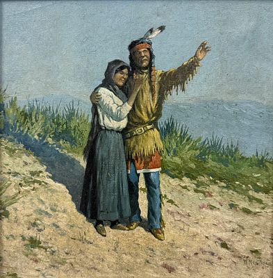 Native American Western art William Meuttman (Ohio, 1869 - 1948) "The Vow to the Sun Gods" Oil 
