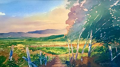 DOUGLAS CHUN (Chinese / American, 20th Century) Napa Valley Watercolor on Paper. Well executed 