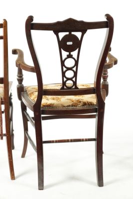THREE EDWADIAN INLAID MAHOGANY CHAIRS