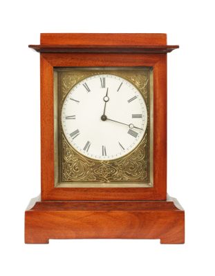 A SMALL LATE 19TH CENTURY MAHOGANY MANTEL CLOCK Of rectangular form with glazed front enclosing 