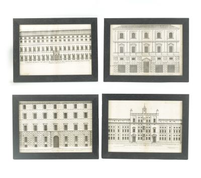 A SET OF FOUR ITALIN PRINTS OF BUILDING FACADES (40cm wide 30cm high)