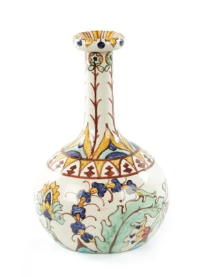 A CARLO MANZONI 19TH CENTURY PORCELAIN BOTTLENECK VASE DATED 1897 with a slender neck and 
