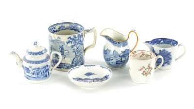 A COLLECTION OF VARIOUS 19TH CENTURY PEARLWARE ITEMS (mug 10cm high )