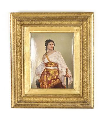 A LATE 19TH CENTURY PAINTED PORCELAIN PLAQUE AFTER AUGUST REEDEL titled "Judith", inscribed "C.v 