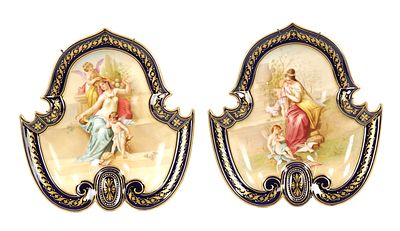 A FINE PAIR OF ROYAL VIENNA PORCELAIN-SHAPED DISHES finely painted with classical figural 