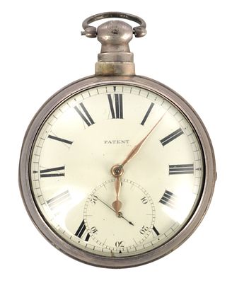 A SILVER PAIR CASED FUSEE POCKET WATCH, the plain case enclosing an enamel dial fronting a 